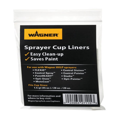 Pack of five Emery Jensen airless spray cup liners for easy cleanup and efficient painting accessories.