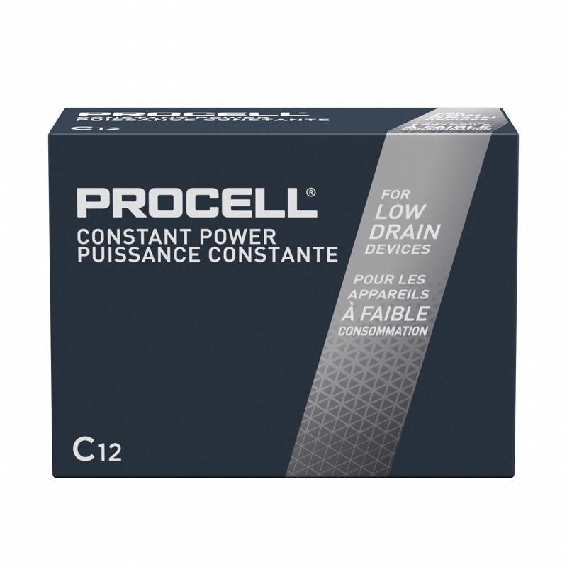 Set of 12 Emery Jensen alkaline C batteries, standard size, reliable power source for household devices.