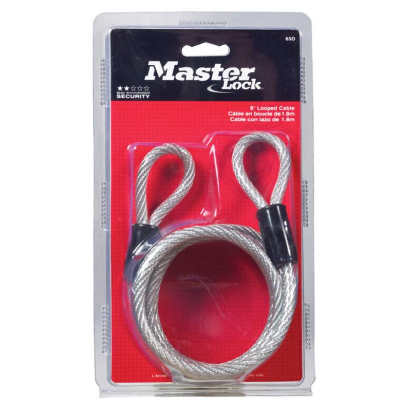 Coiled 1/4-inch by 6-foot Emery Jensen all chain and cable securing cable with protective coating and secure locking ends