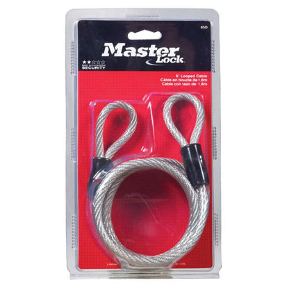 Coiled 1/4-inch by 6-foot Emery Jensen all chain and cable securing cable with protective coating and secure locking ends