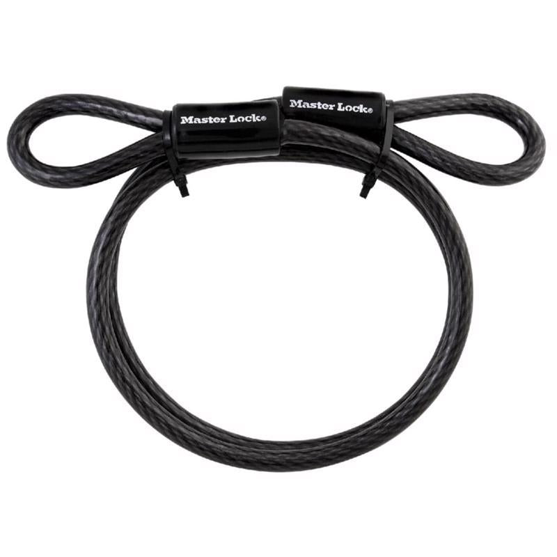 Steel cable securing strap by Emery Jensen, 3/8 inch diameter, 4 feet long, flexible and durable for securing items securely.
