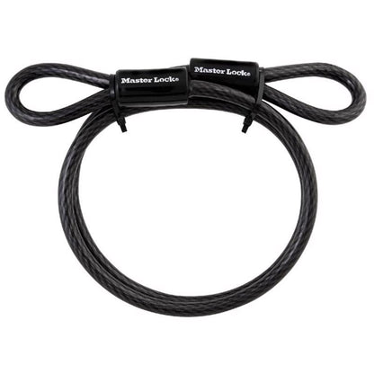 Steel cable securing strap by Emery Jensen, 3/8 inch diameter, 4 feet long, flexible and durable for securing items securely.