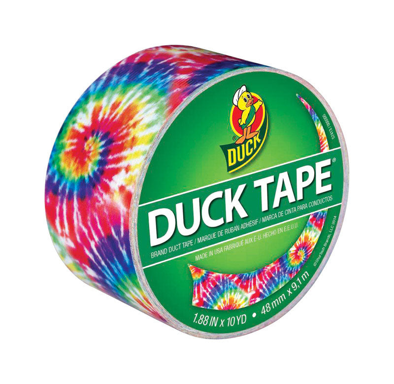 Emery Jensen DCT TAPE LOVE TIEDYE all duct tape in a colorful tie-dye pattern, 10 yards long, versatile for craft and repair projects.