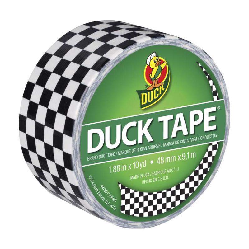 Black checker pattern Emery Jensen all duct tape roll, 10-yard length, durable adhesive tape for repair and sealing projects.