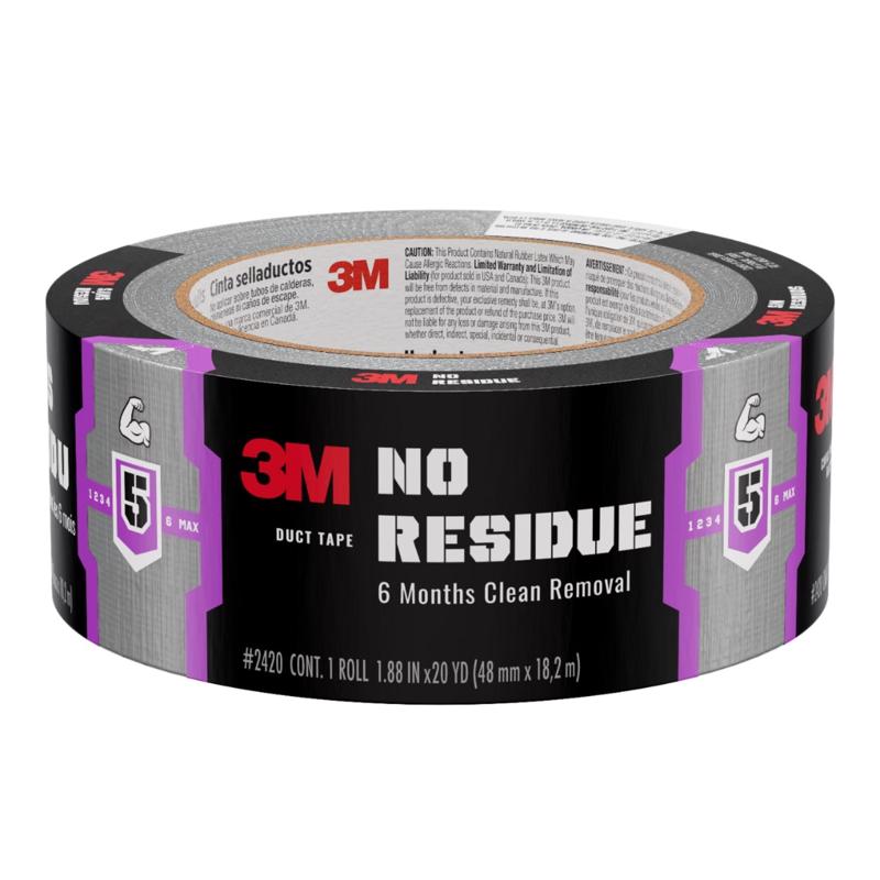 All-purpose Emery Jensen duct tape with no residue, shown rolled with clean edges and a matte finish, ideal for quick, residue-free repairs.