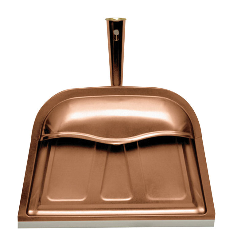 Copper dustpan with hood by Emery Jensen, part of all dust pans collection, shown in a close-up image.