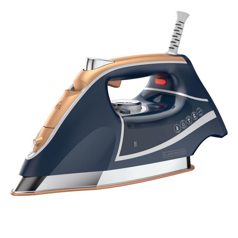 Emery Jensen 1700W steam iron for all garments with adjustable temperature and steam settings, shown on a white background.