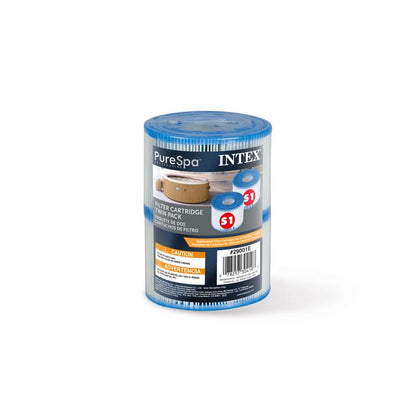 Emery Jensen spa filter cartridge 2-pack for all pool types, used in pool filtration systems, with white cylindrical filters in packaging.