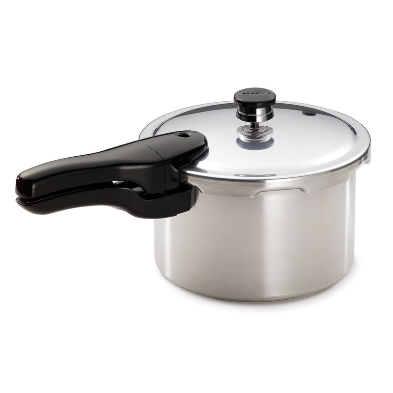 Emery Jensen 4QT aluminum pressure cooker from all pressure cookers collection, with a sturdy handle and secure lid.