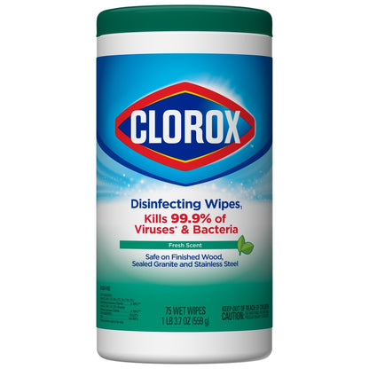 Emery Jensen Clorox WPS FreshScent all-purpose cleaner 75-pack, spray bottles with blue liquid and white caps.