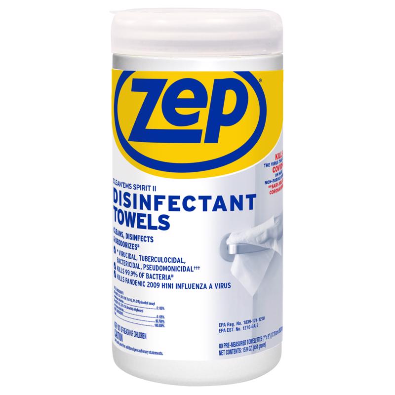 Emery Jensen disinfectant towels 80-count pack of 6 for all-purpose cleaning, shown in a stacked arrangement.