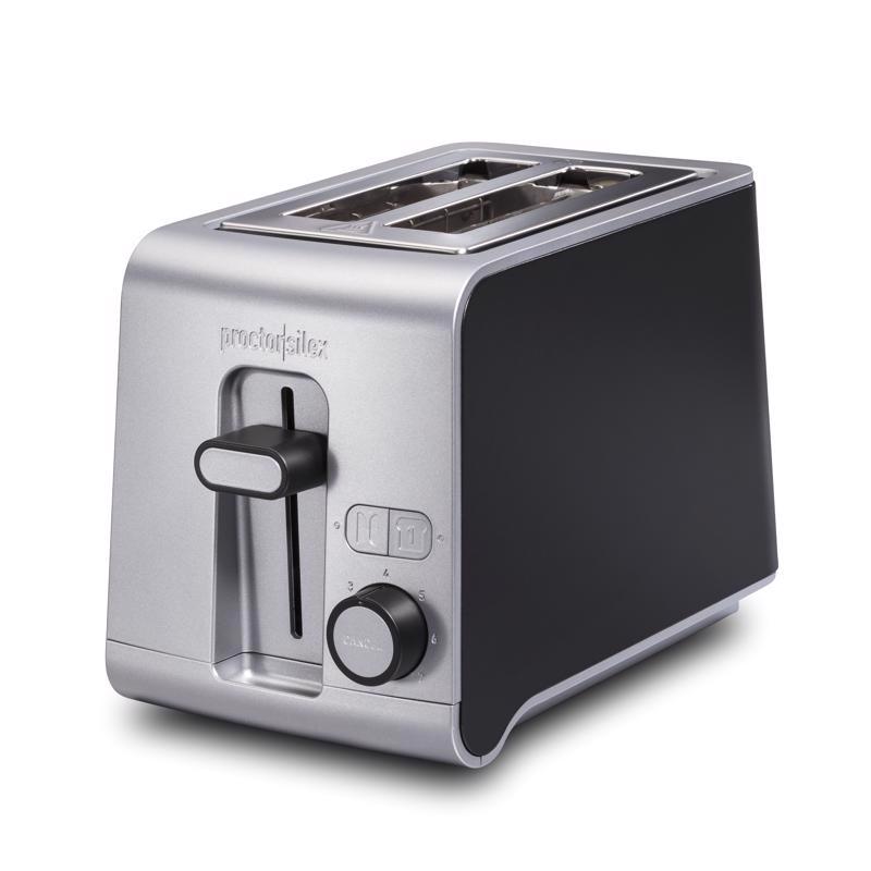 Silver Emery Jensen 2-slot toaster with a sleek design, featuring two slots for toasting bread and bagels.
