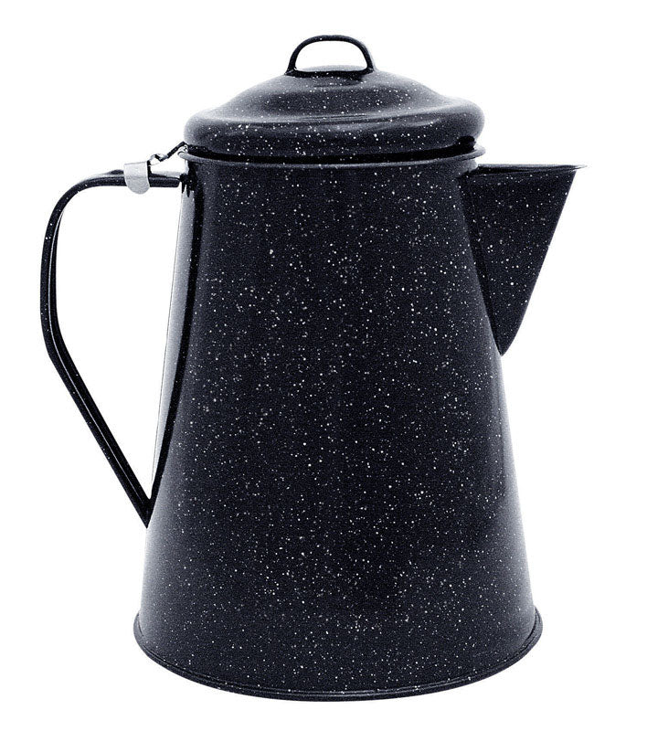 Emery Jensen boiler coffee teakettle in black, 100 oz, made of durable all teakettles material, ready for brewing.