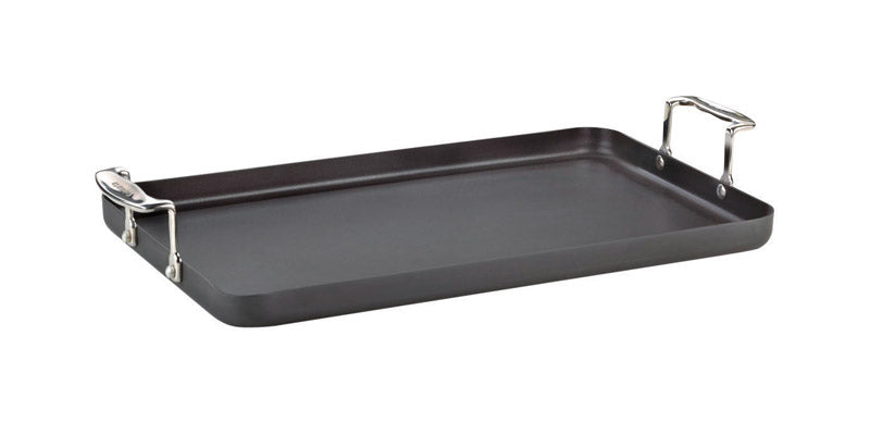 Emery Jensen 20-inch aluminum griddle andzd aluminum cooking surface with sturdy handles and non-stick finish.