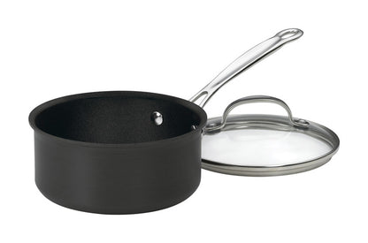 Emery Jensen aluminum 1.5-quart saucepan with lid, ideal for cooking and preparing small meals in the kitchen.
