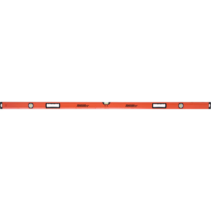 Two Emery Jensen 72-inch aluminum box levels with three vials each, used for precise leveling and measuring in construction.