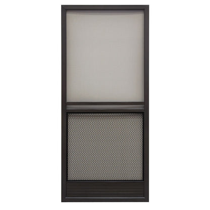Emery Jensen Capri BRZ36 aluminum screen door with black frame and mesh screen, installed in a doorway.