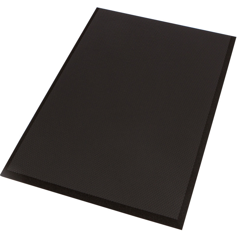 Black Emery Jensen anti-fatigue mat, 24x36 inches, with cushioned surface for comfort during standing work.