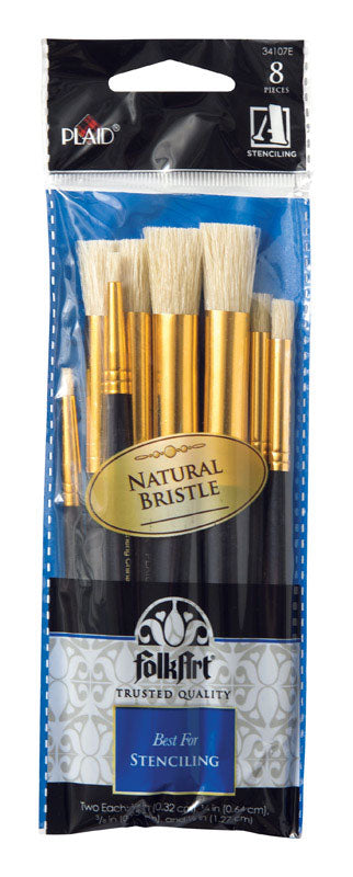 Set of three Emery Jensen stencil brushes with wooden handles, 8-pack ideal for detailed craft and art projects.