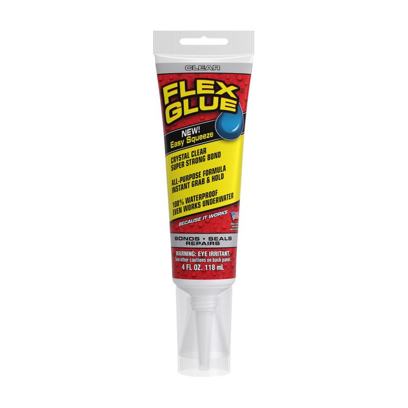 Clear FLEX GLUE by Emery Jensen in a 4oz bottle, as seen on TV, perfect for strong, transparent bonding of various materials.