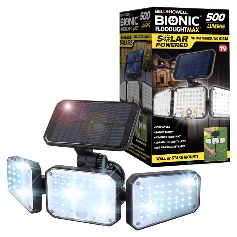 Emery Jensen Floodlight LED BK 500LUM, black outdoor security light with bright LED illumination, as seen on TV.
