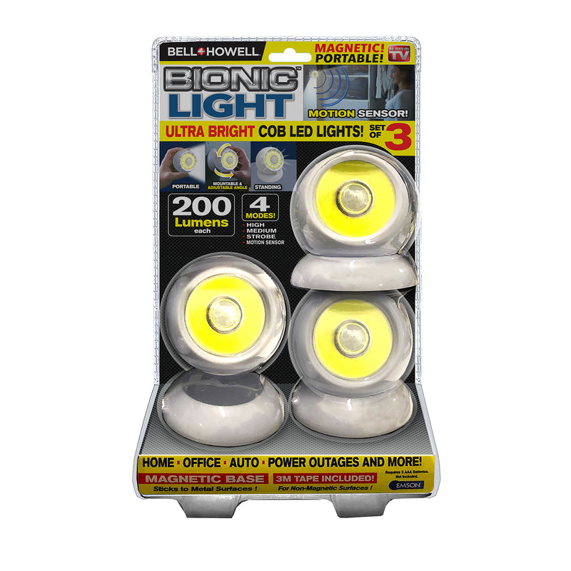 Emery Jensen Light Mag portable magnetic LED light with 200 lumens, as seen on TV, shown mounted on a surface.