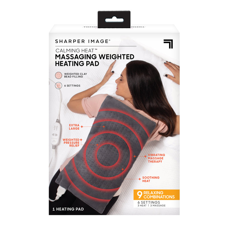Emery Jensen massage heating pad, as seen on TV, showing soft fabric cover and adjustable controls for soothing heat therapy.