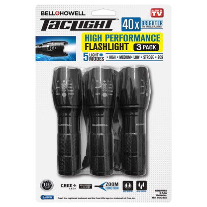 Emery Jensen TCT FLSHLT LED flashlight 3-pack, as seen on TV, compact and portable LED flashlights with black finish.