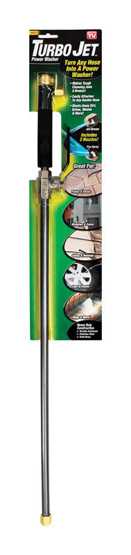 Emery Jensen Turbo Jet PWR Washr, an as seen on TV power pressure washer with a nozzle and spray wand in use.