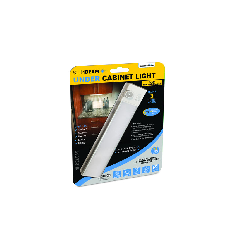 Emery Jensen white under cabinet light, as seen on TV, mounted under kitchen cabinets for bright, energy-efficient lighting.