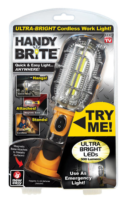 Yellow and black Emery Jensen work light, as seen on TV, with adjustable stand and bright LED illumination.