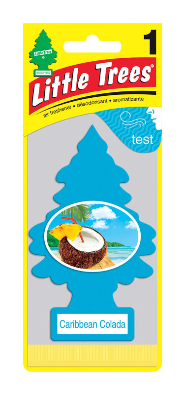 Emery Jensen Caribn Colada auto air freshener, cylindrical plastic container with tropical fragrance for car interior.