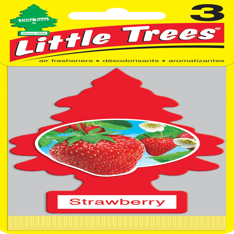 Emery Jensen auto air fresheners in a 3-pack with strawberry scent, designed to freshen car interiors with a fruity aroma.