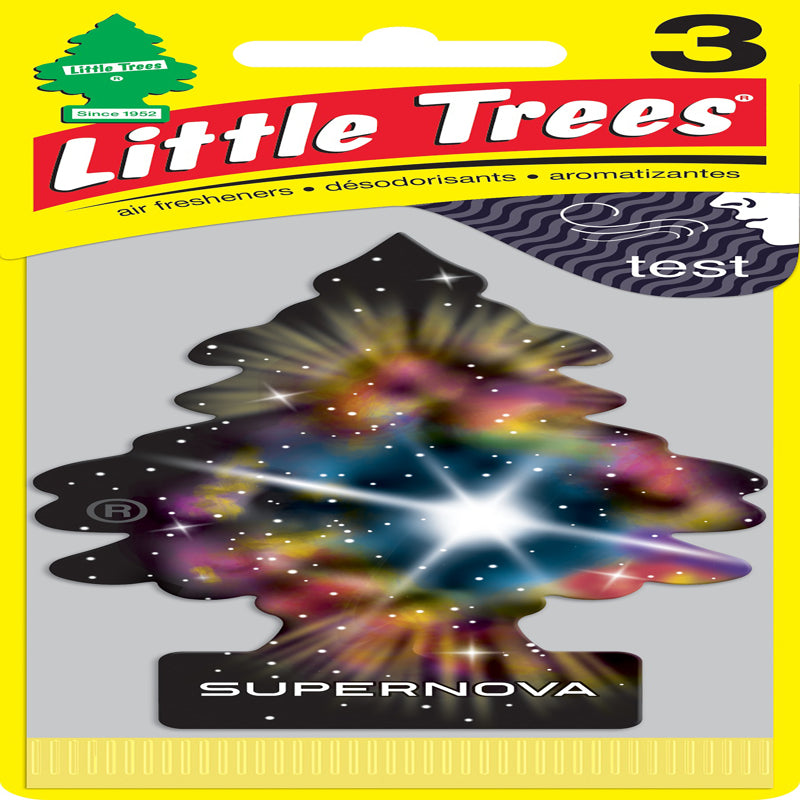Emery Jensen Supernova auto air fresheners, pack of 8, in vibrant blue and silver packaging, designed for vehicle freshness.