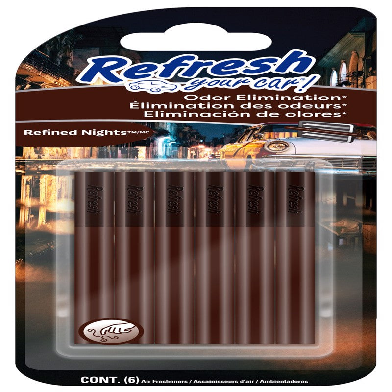 Emery Jensen Car VT Clip Rfined Night auto air freshener attached to vehicle vent, emitting a fresh, nighttime scent.
