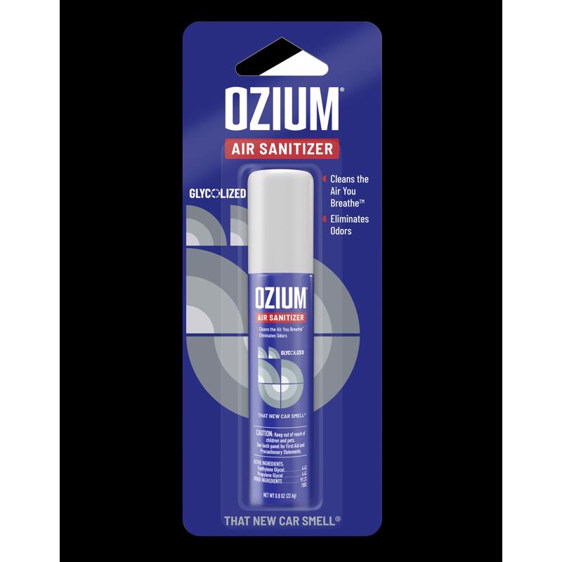 Emery Jensen sanitizer air freshener for new cars, auto air freshener with fresh scent, hanging inside a vehicle.