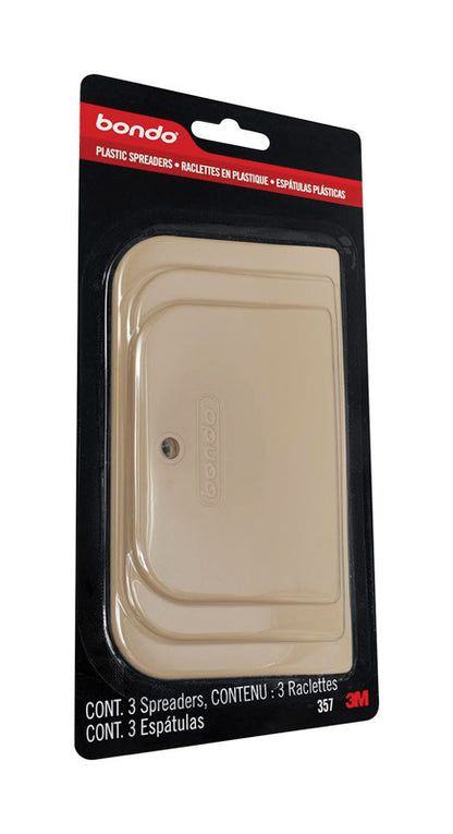 Emery Jensen fiberglass spreaders 3-pack for auto body repair, showing durable plastic handles and wide spreading blades.