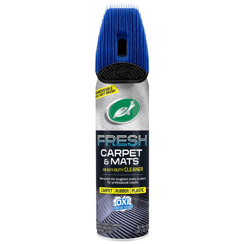 Emery Jensen auto carpet cleaner in 18oz bottle showing a spray nozzle and clean automotive carpet surface.