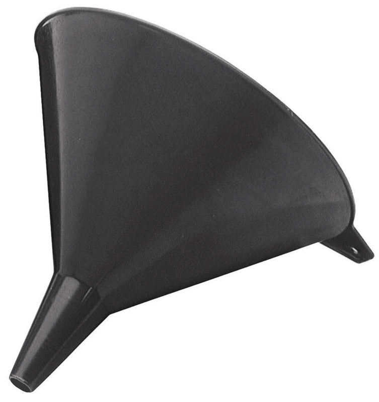 Black 2-quart polycarbonate funnel from Emery Jensen, ideal for auto siphons and pans, with a durable, wide-mouth design.