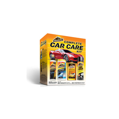 Emery Jensen Armor All auto wax and polish liquid car care kit with bottles of liquid wax and polishing products.