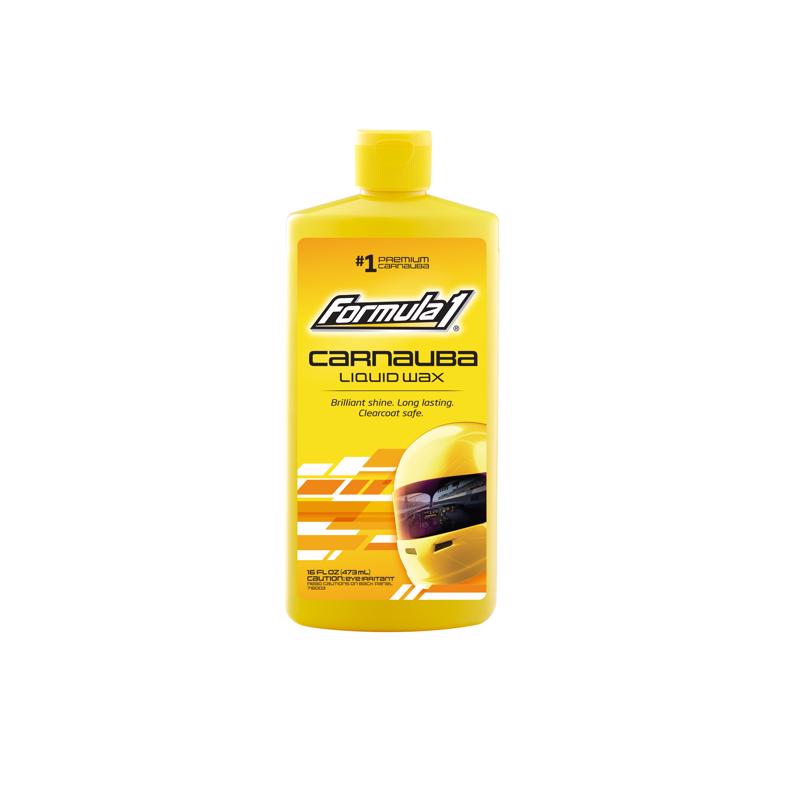 Emery Jensen Carnauba Liquid Wax 16oz auto wax and polish in a clear bottle with a black and yellow label