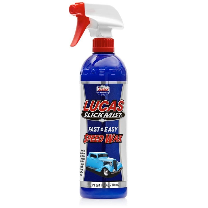 Pack of six Emery Jensen SPED Wax Mist Lucas 24oz auto wax and polish liquid bottles for vehicle detailing.