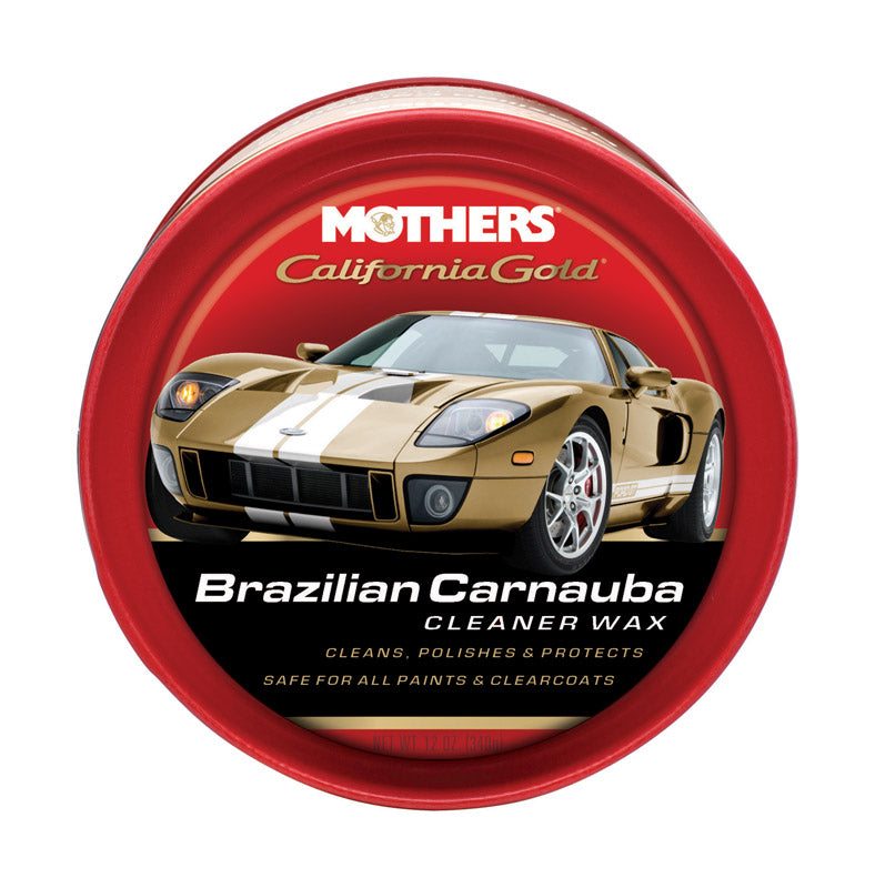 Emery Jensen California Gold auto wax paste in a container, designed for car polishing and shine enhancement.