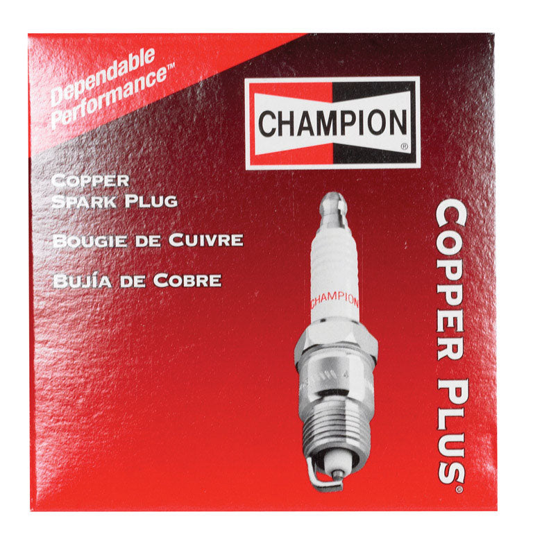 Box of four Champion SparkPlugs RJ12YC by Emery Jensen, automotive plugs in a packaged box for vehicle ignition systems.