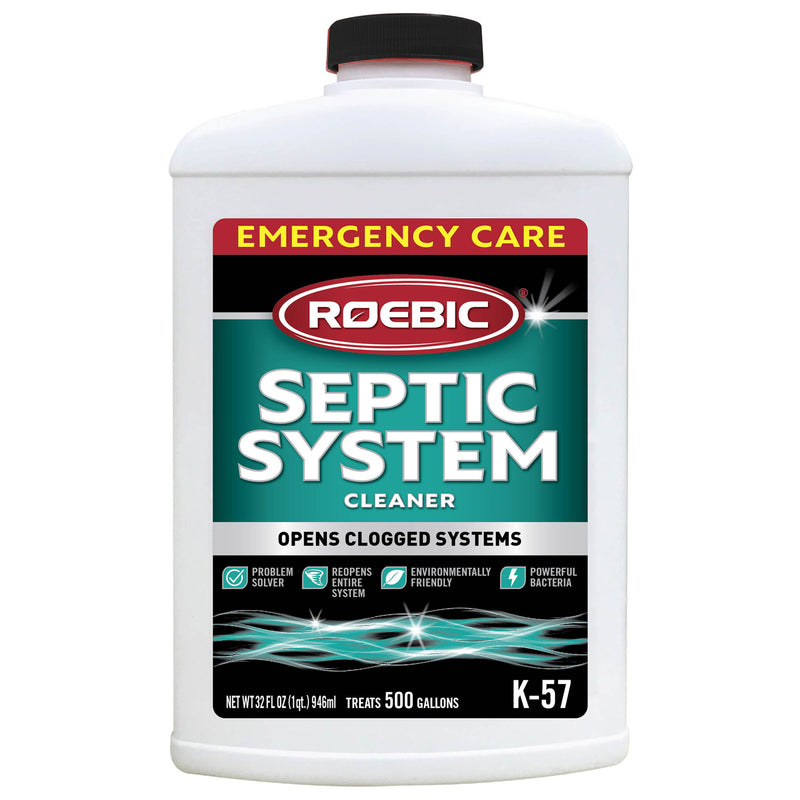 Emery Jensen CLEANR Septic Bacteria Q bacterial cleaners, pack of 4 bottles, for septic system maintenance and odor control.
