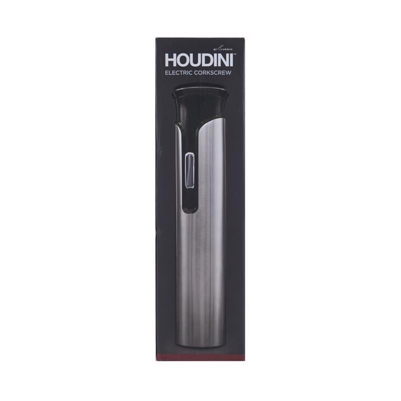 Black stainless steel electric corkscrew bar tool by Emery Jensen with a sleek design and ergonomic handle for wine opening.