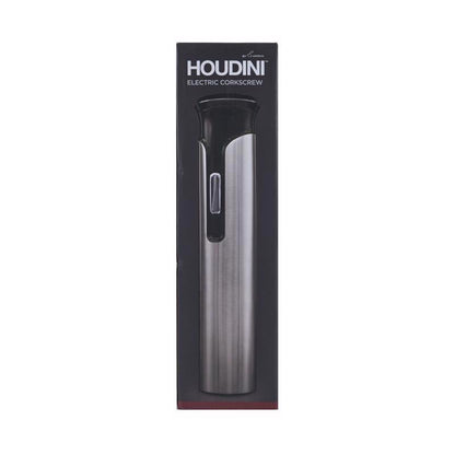 Black stainless steel electric corkscrew bar tool by Emery Jensen with a sleek design and ergonomic handle for wine opening.