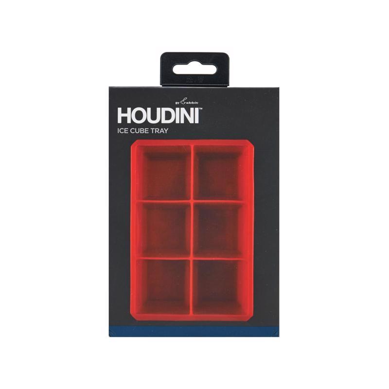 Red silicone ice tray from Emery Jensen bar tools set, perfect for making ice cubes for drinks.