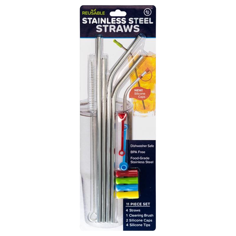 Emery Jensen DRNK stainless steel straw set with 11 pieces, barware accessories for reusable drinking straws.