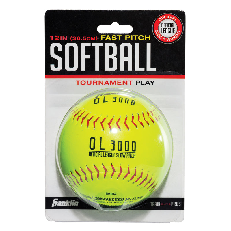 Yellow 12-inch softball from Emery Jensen, part of a 1-pack, designed for softball games and practice.